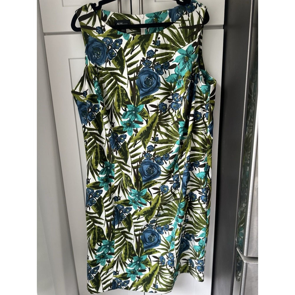 ALYX Woman Dress 18W Tropical Floral Botanical Sleeveless Sheath Stretch 0336